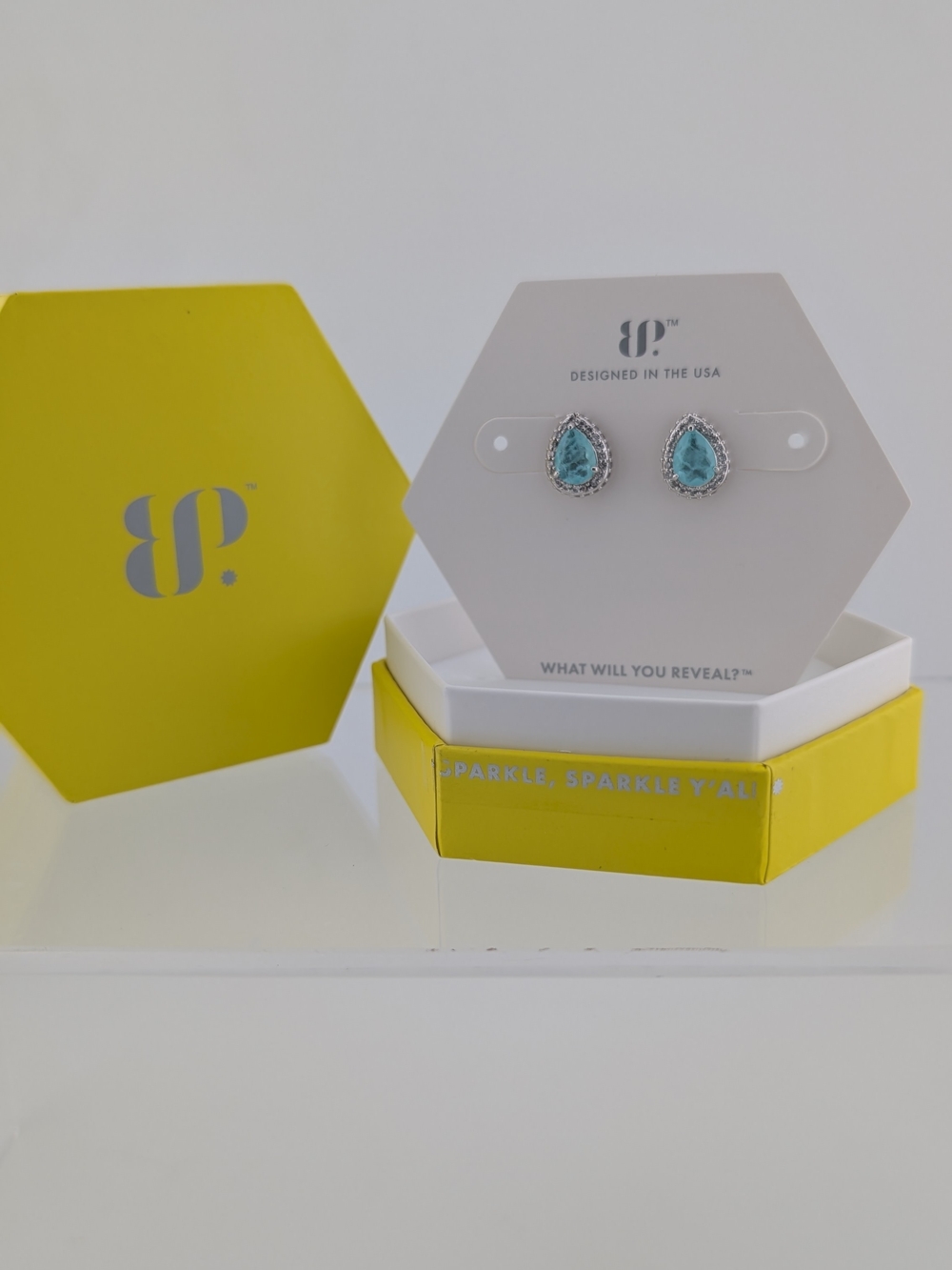 Bright Teardrop Aqua Halo Stud Earrings by bp